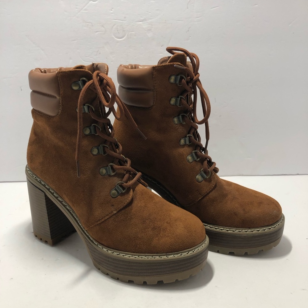 Women’s Olivia Miller Brown Suede Lace-Up Platform Boots Size 8.5